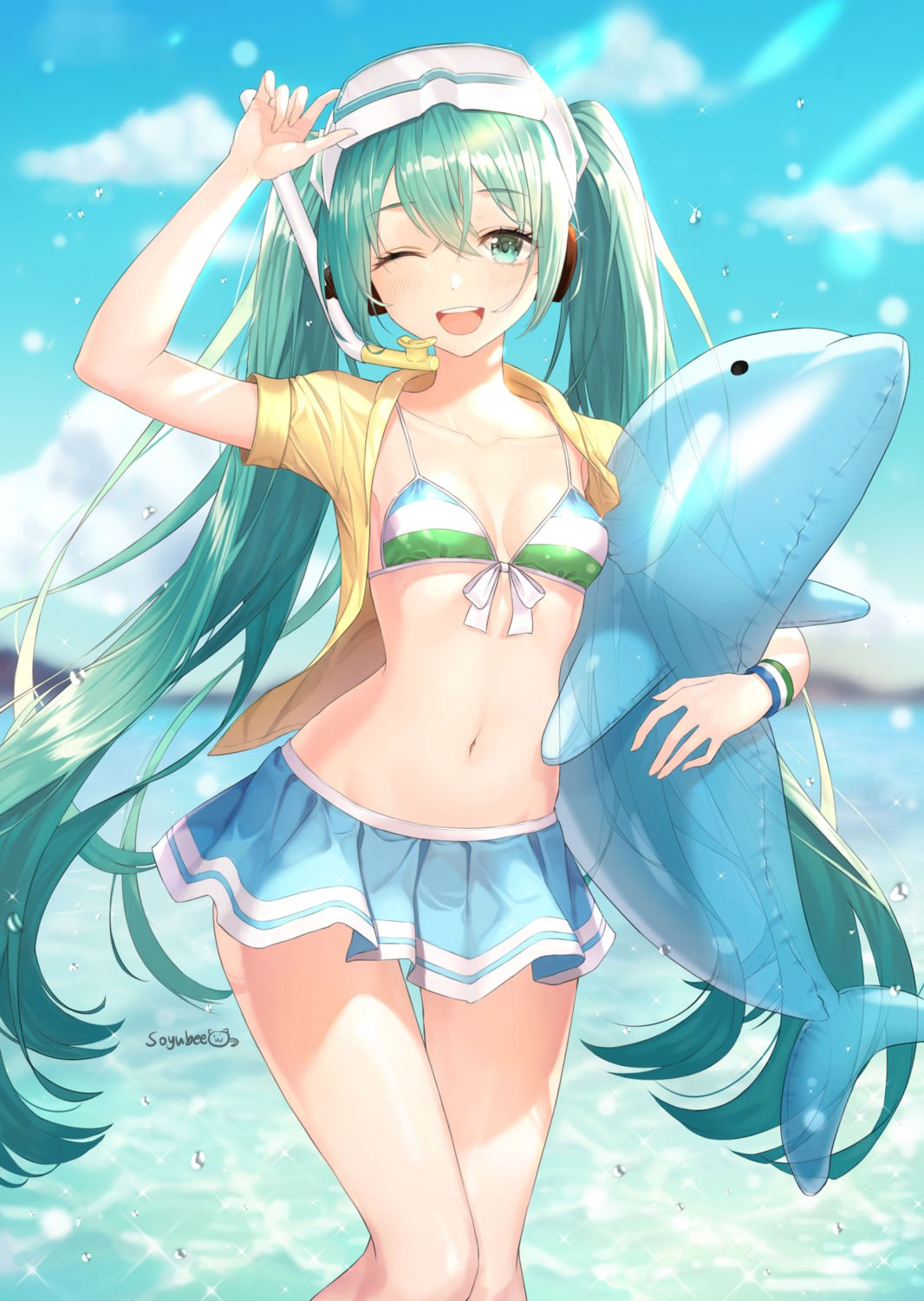 Soyubee Vocaloid Hatsune Miku Bikini Top Cleavage Open Shirt Swimsuits Yande Re